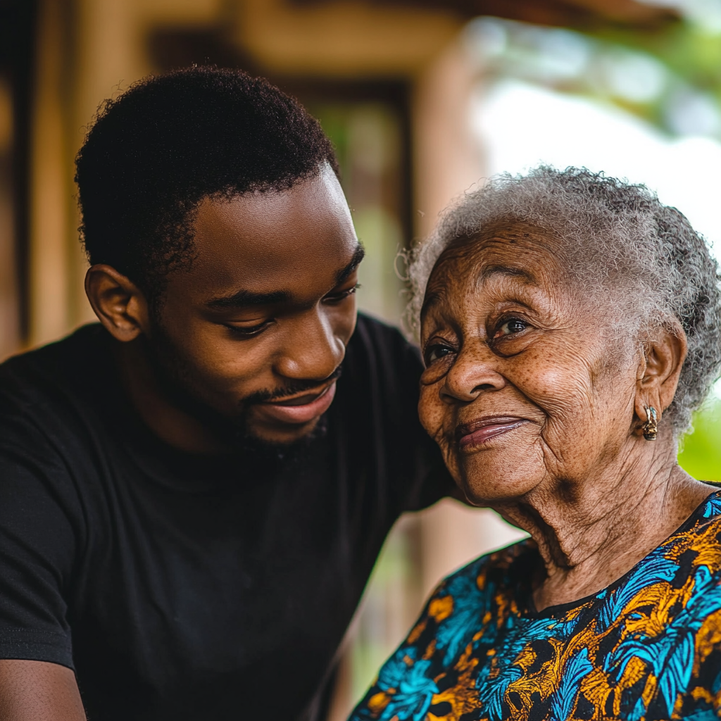 agent speaking with elderly woman