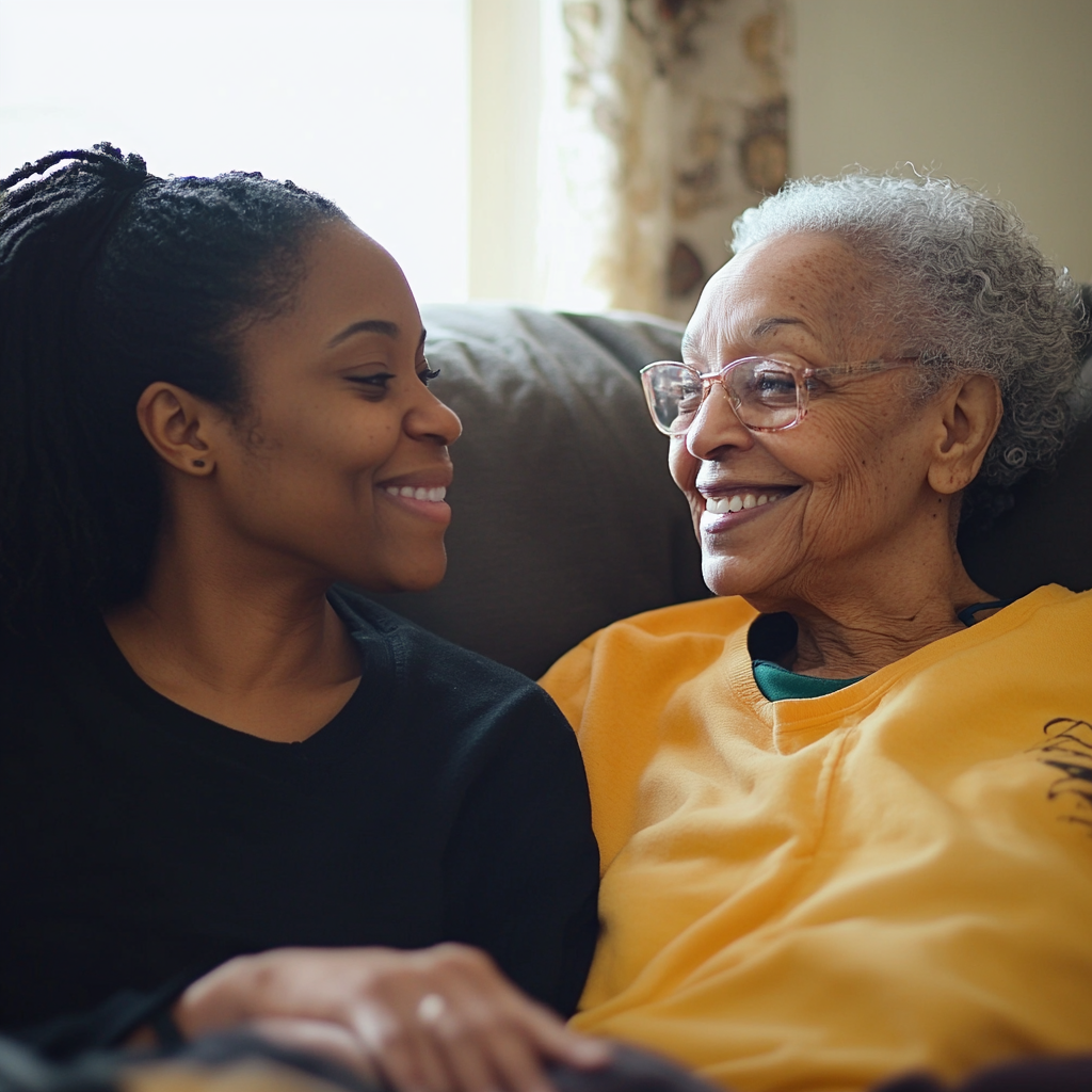 lady talking to elderly